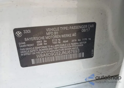 2018 BMW 330I xDrive из США, поврежденный, VIN WBA8D9G52JNU67693